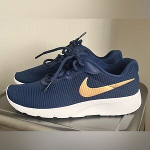 Nike Kids Navy Sneakers with Gold Swoosh